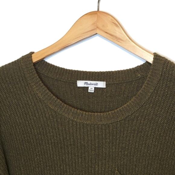Madewell Olive Green Crew Neck Pullover Sweater Ribbed Knit Cozy Classic XS - Picture 3 of 14